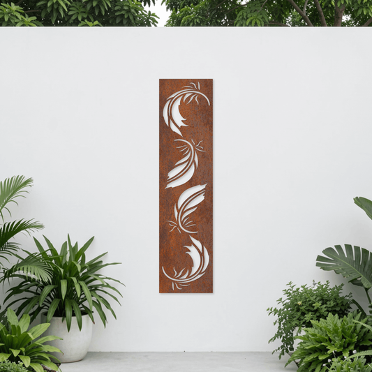 Corten Steel Garden Screen - Curved Feather Design