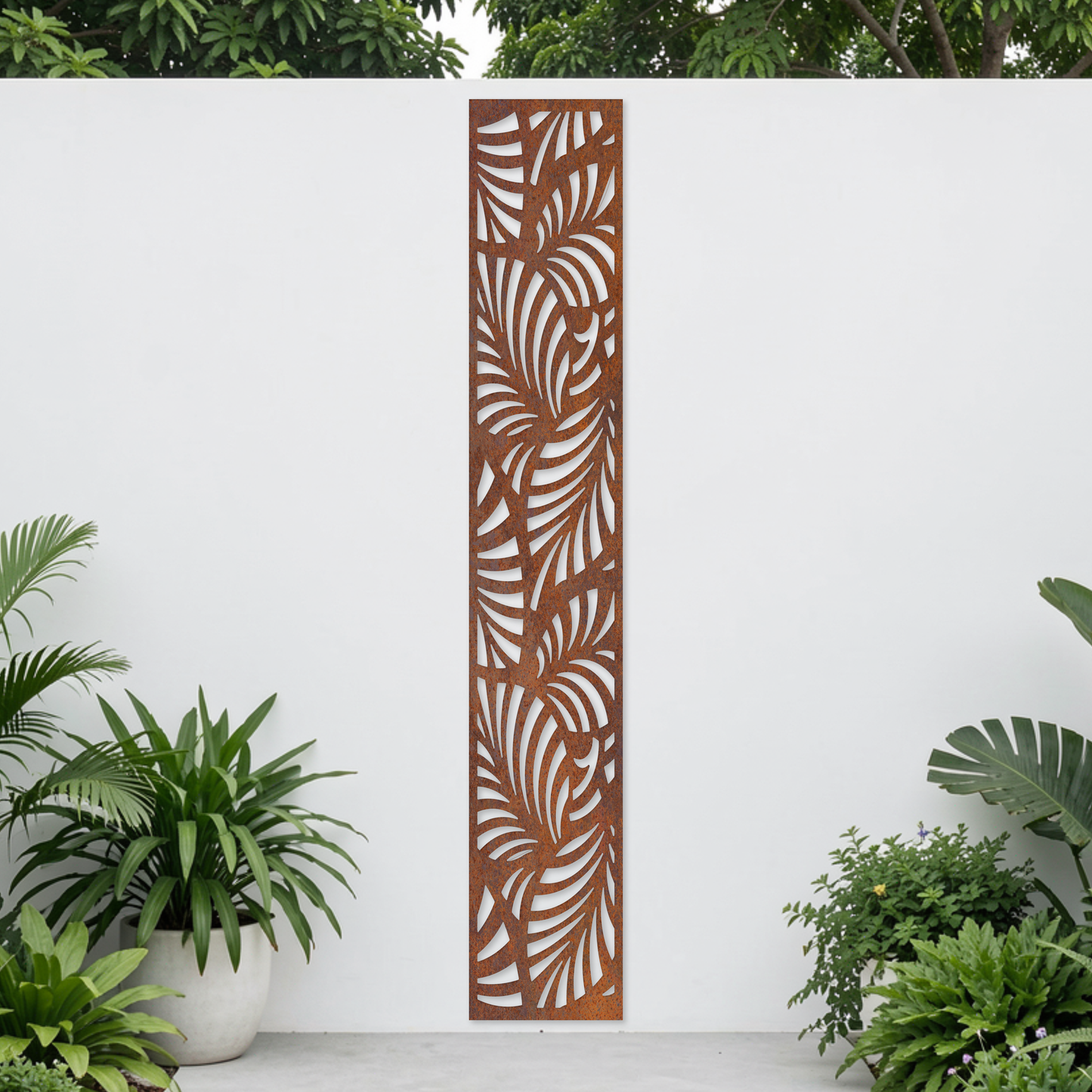 Corten Steel Garden Screen - Palm Leaf Design