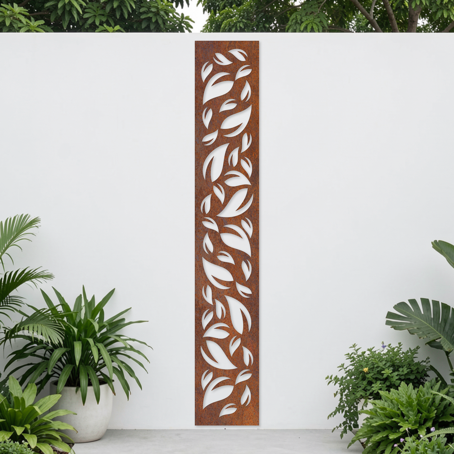 Corten Steel Garden Screen - Leaf Cascade Design