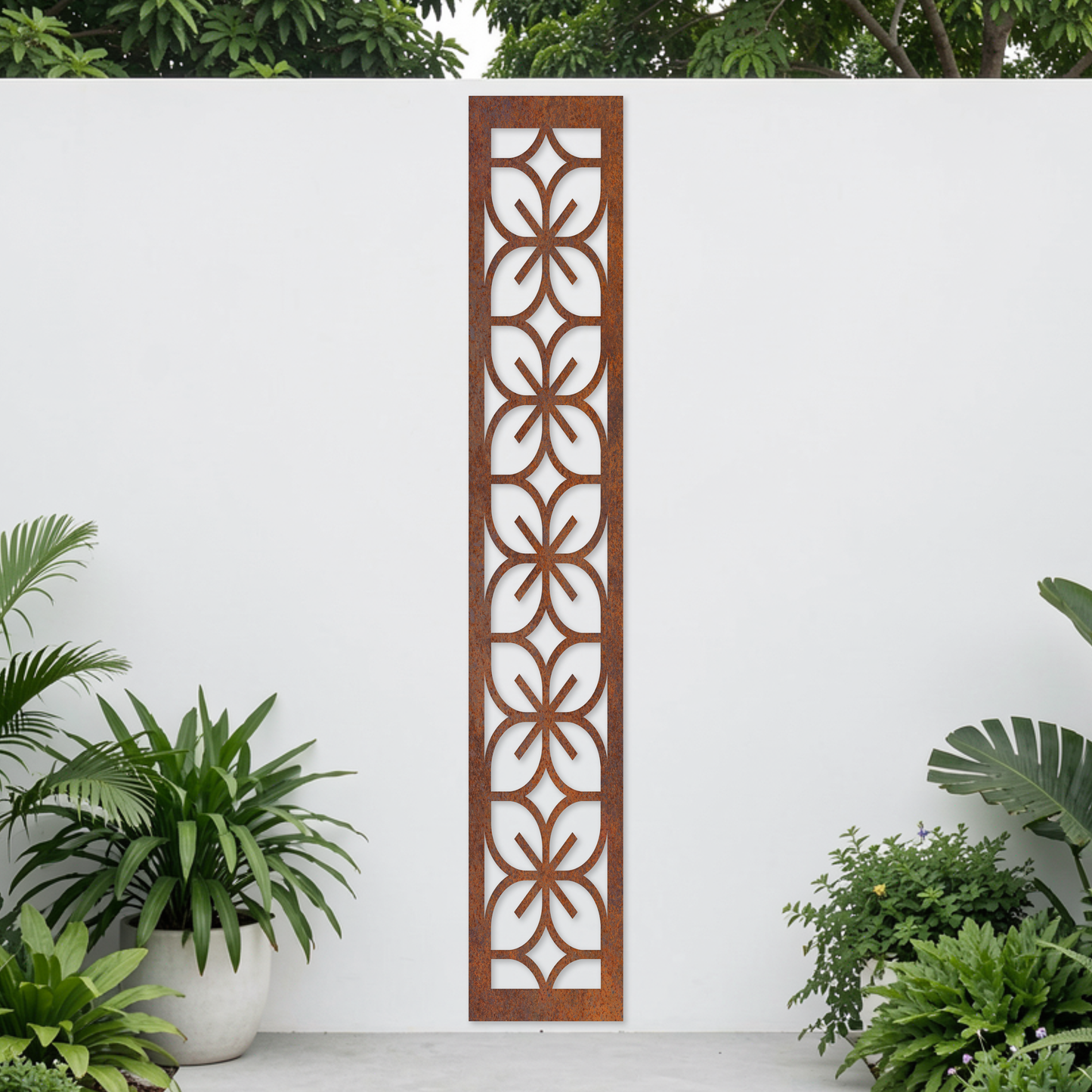 Corten Steel Garden Screen - Geometric Flower Design