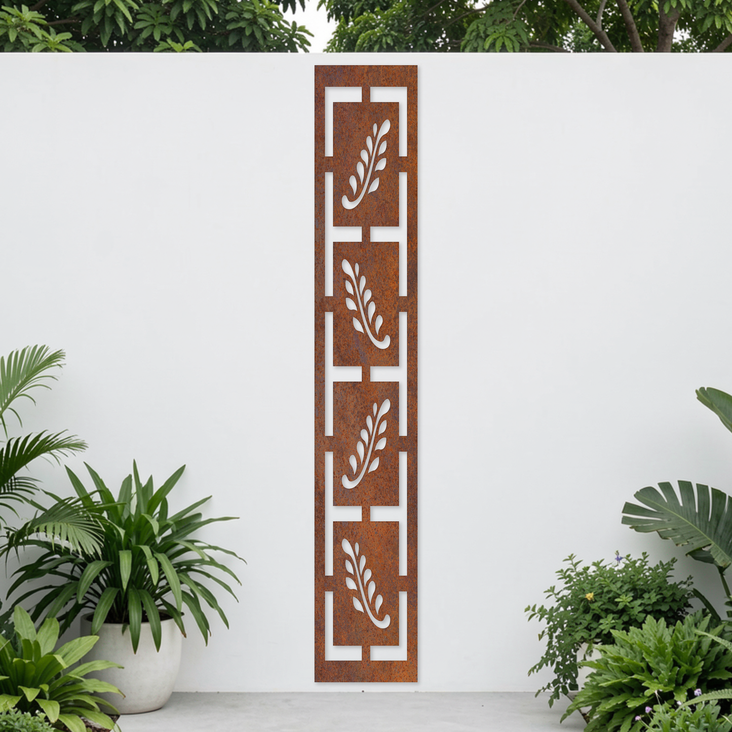 Corten Steel Garden Screen - Geometric Leaf Design