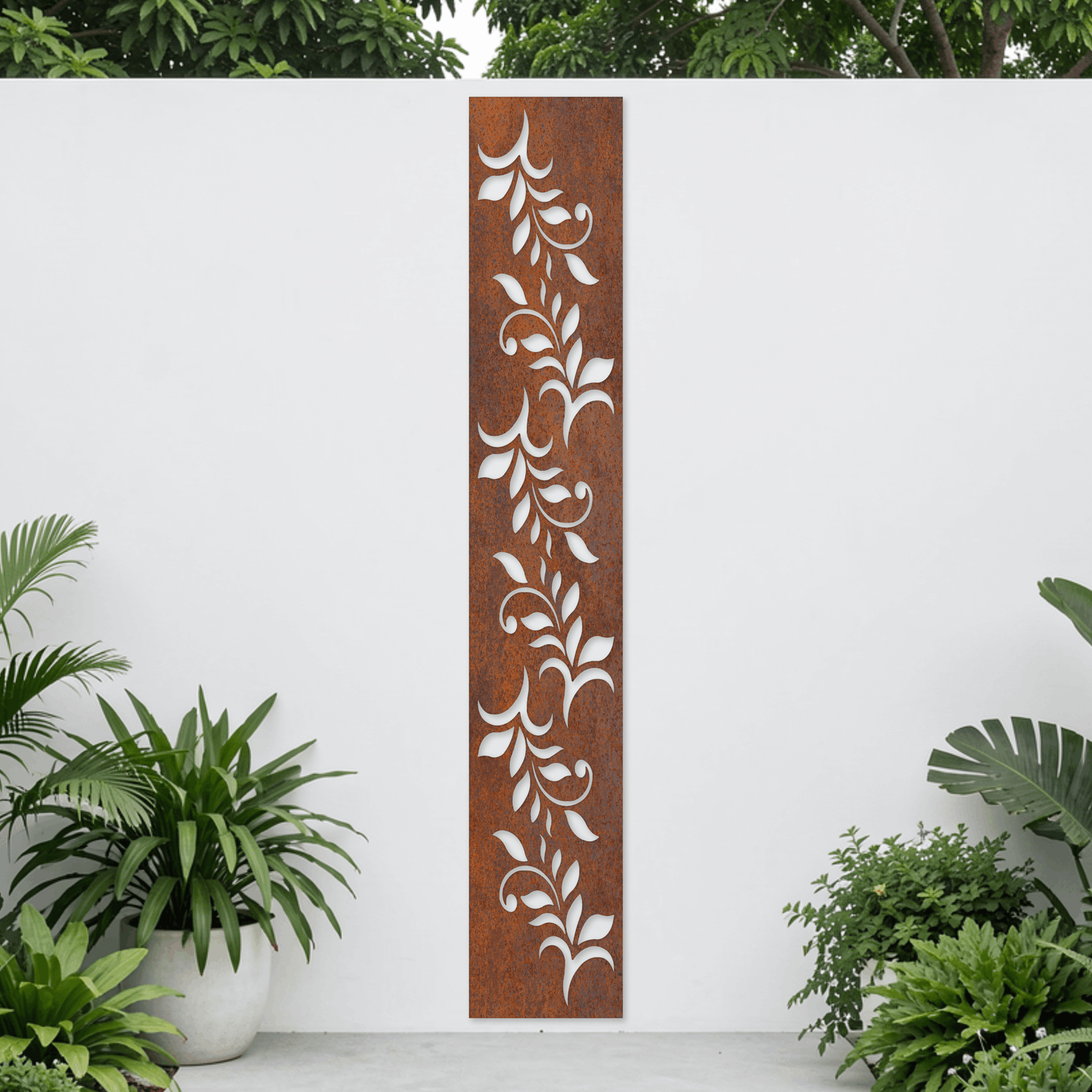 Corten Steel Garden Screen - Elegant Leaf Vine Design