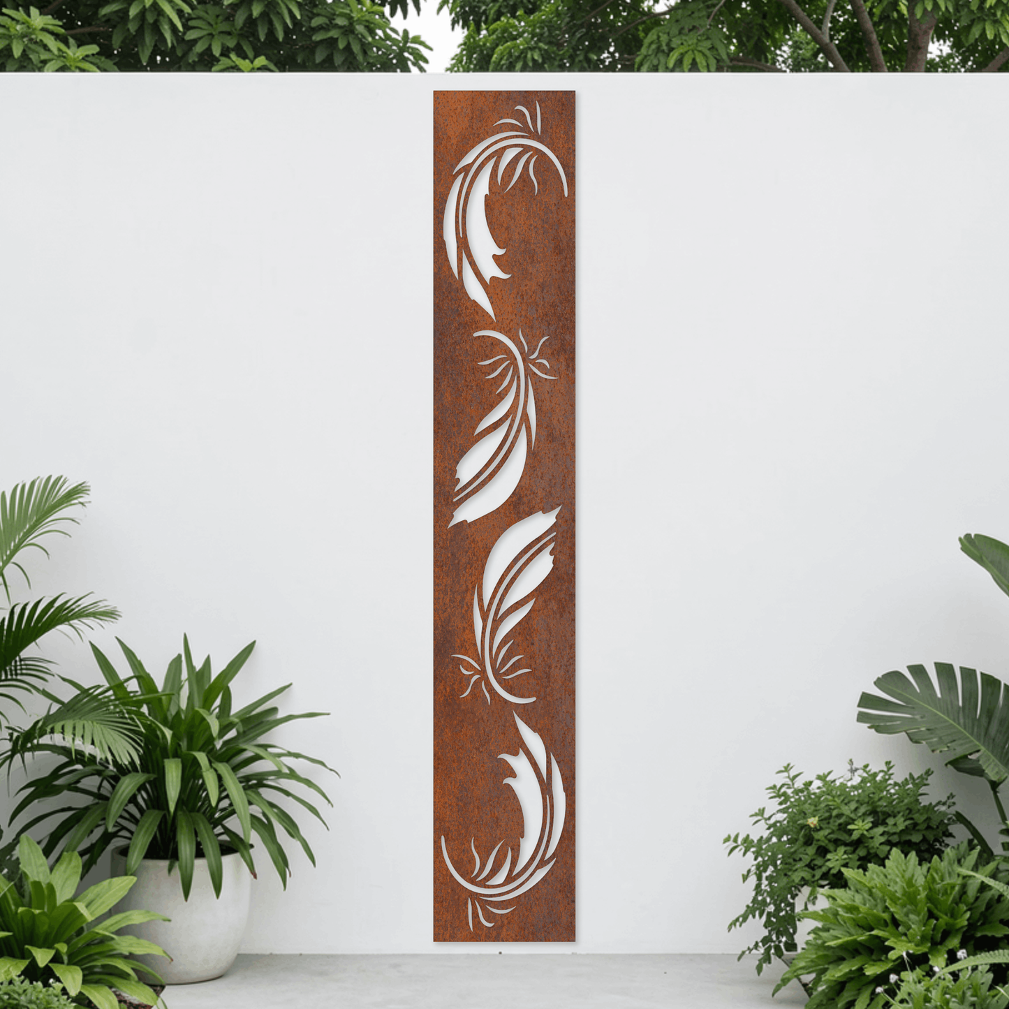 Corten Steel Garden Screen - Curved Feather Design