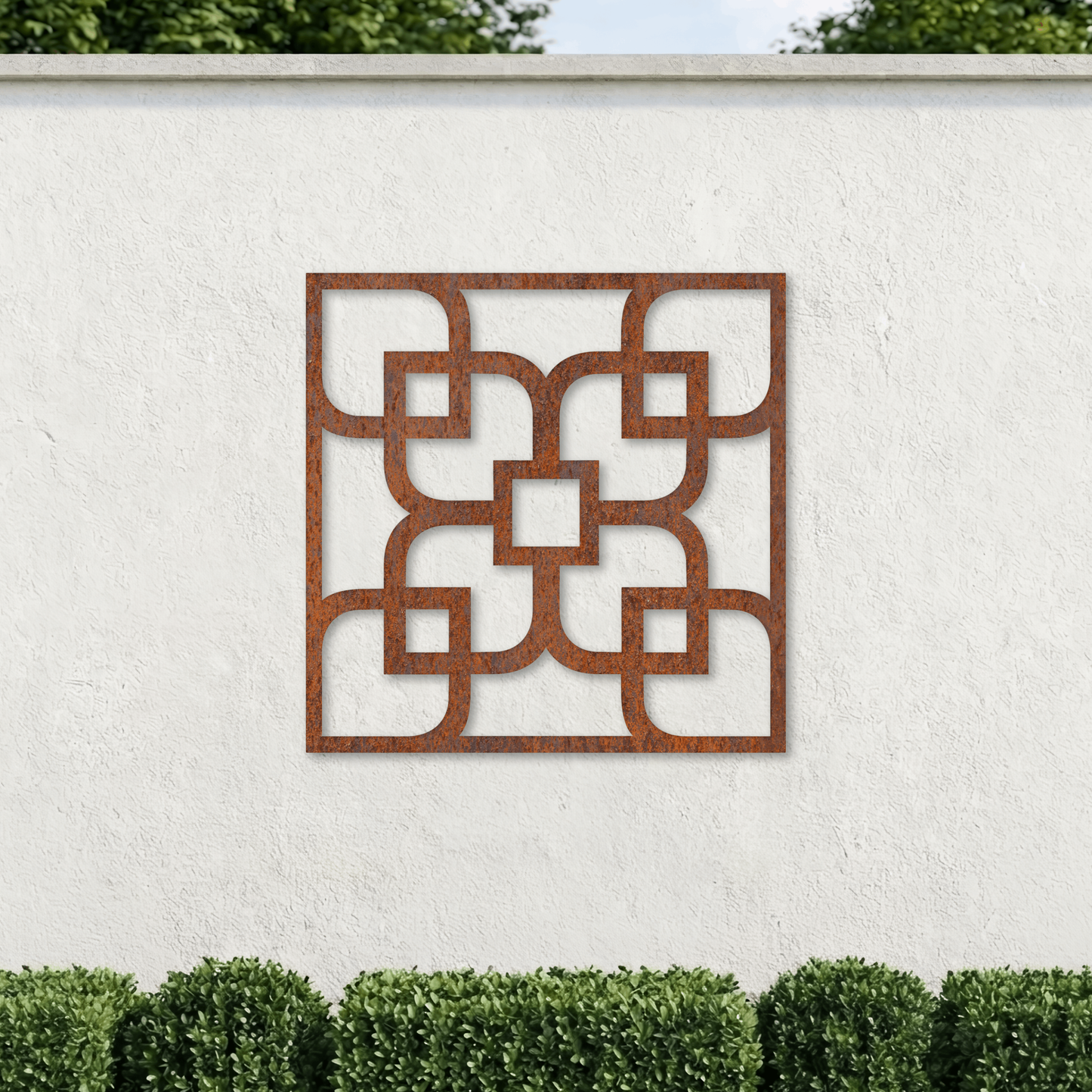 Corten Steel Decorative Garden Wall Panel - Geometric Floral Design