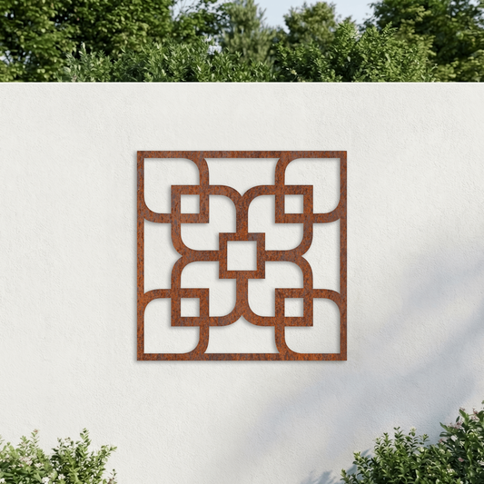 Corten Steel Decorative Garden Wall Panel - Geometric Floral Design
