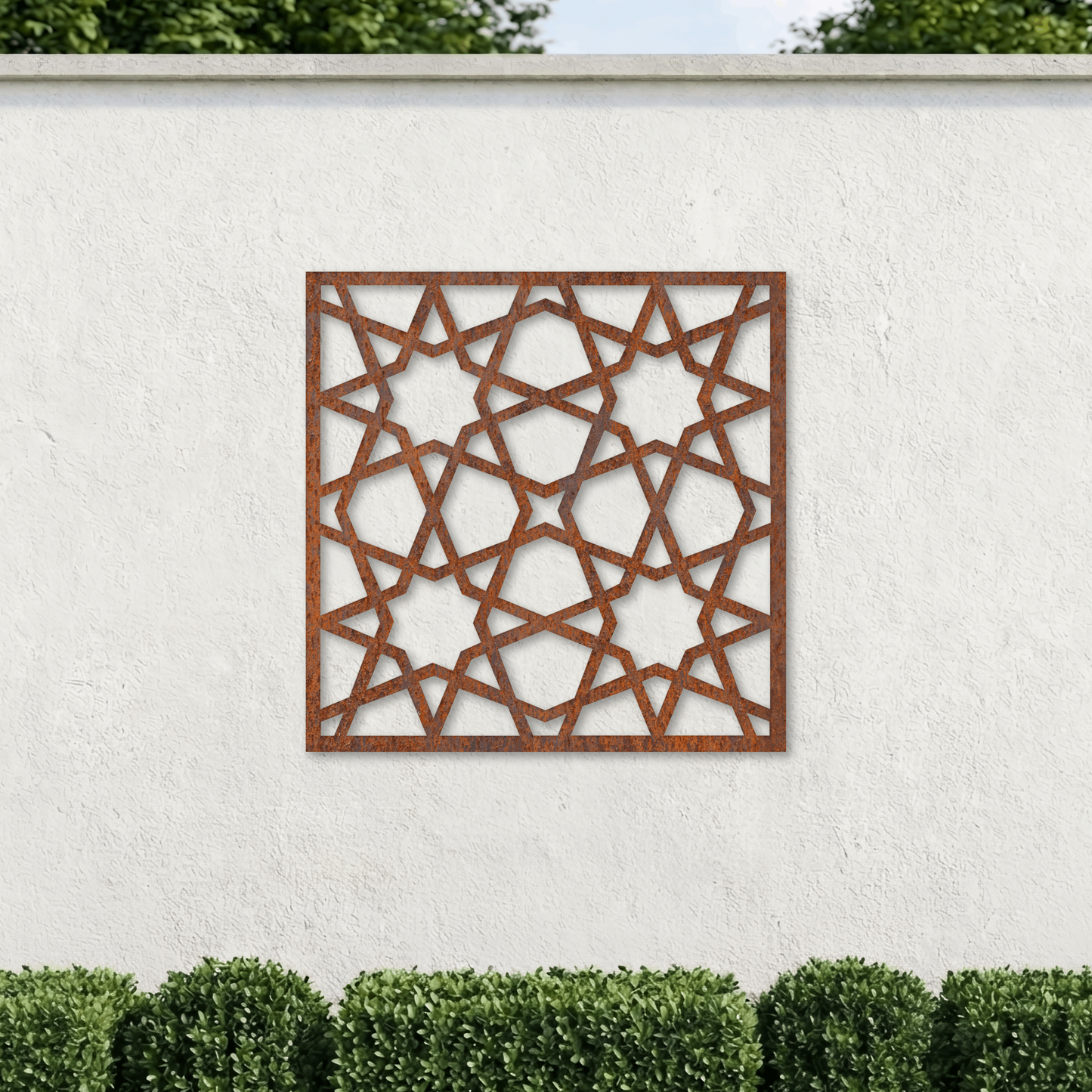 Corten Steel Decorative Garden Wall Panel - Geometric Star Lattice Design