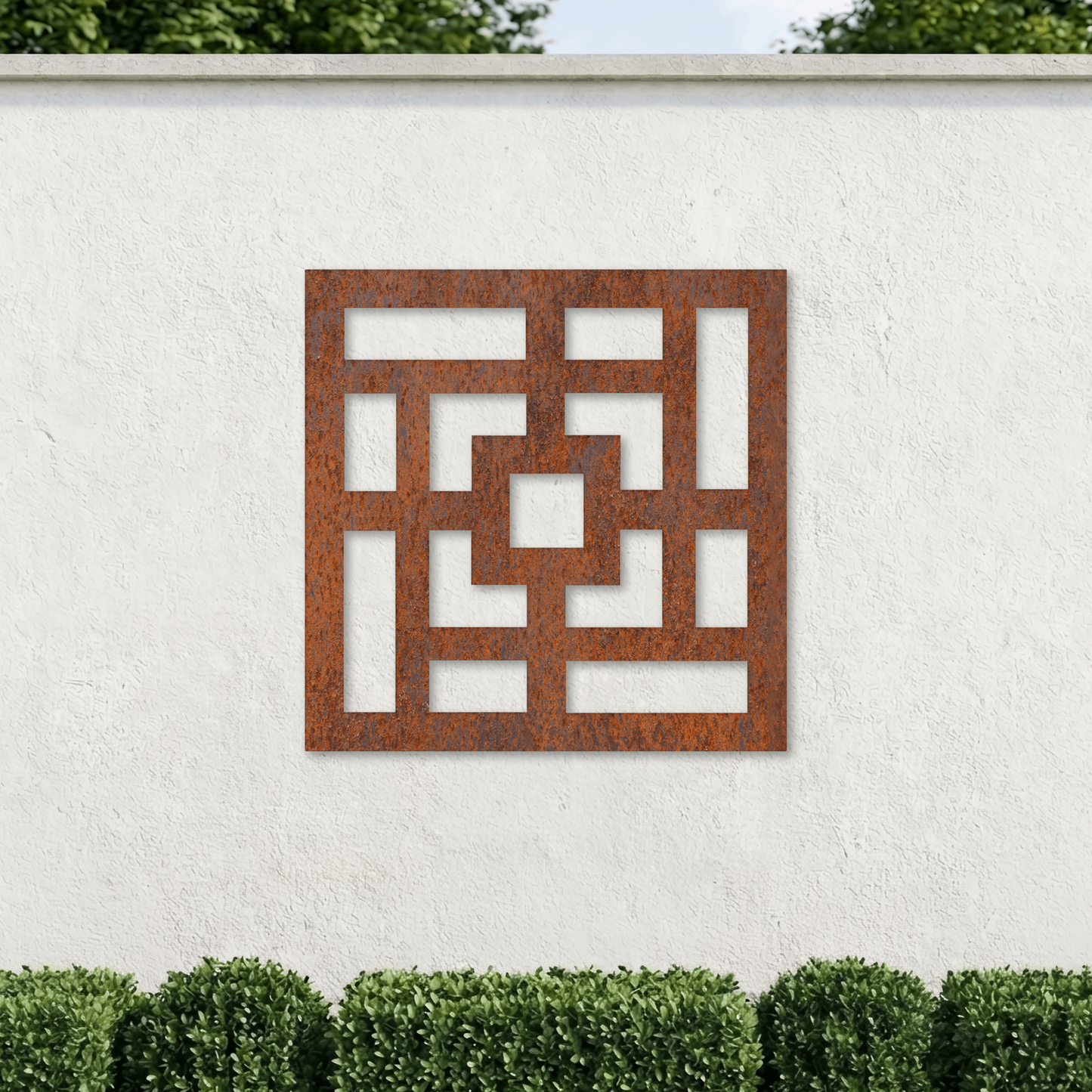 Corten Steel Decorative Garden Wall Panel - Modern Geometric Design