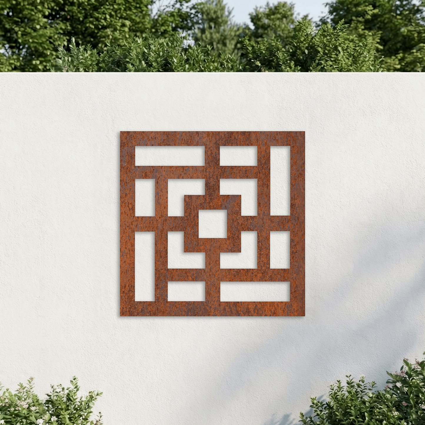 Corten Steel Decorative Garden Wall Panel - Modern Geometric Design