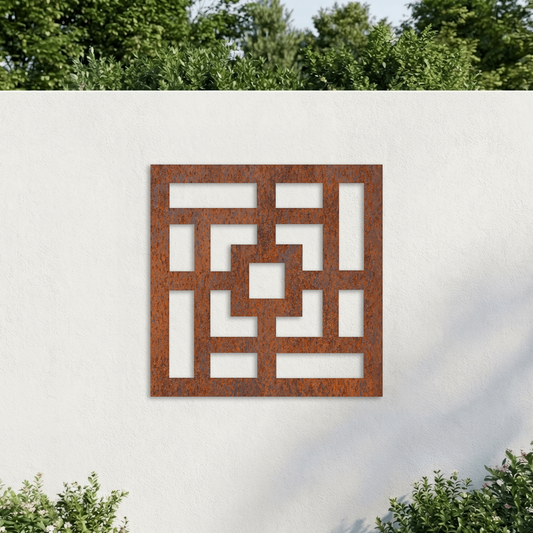 Corten Steel Decorative Garden Wall Panel - Modern Geometric Design