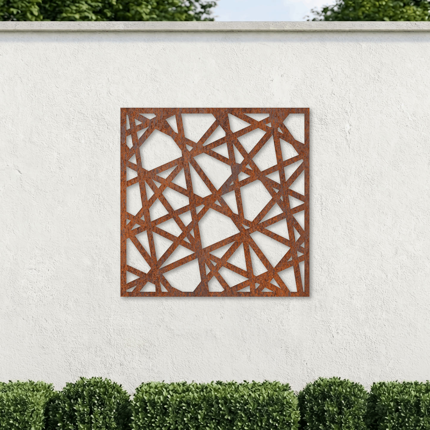 Corten Steel Decorative Garden Wall Panel - Abstract Geometric Mosaic Design