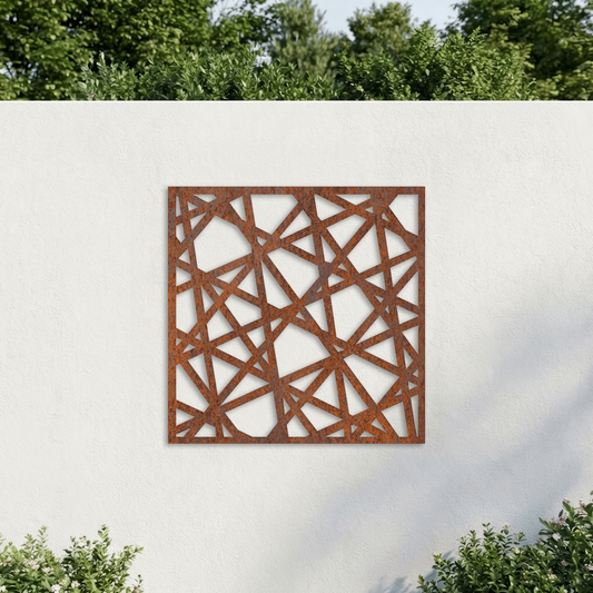 Corten Steel Decorative Garden Wall Panel - Abstract Geometric Mosaic Design