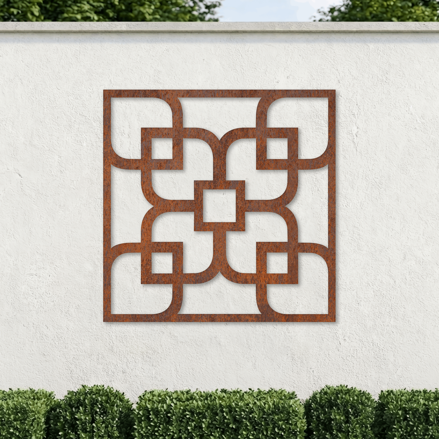 Corten Steel Decorative Garden Wall Panel - Geometric Floral Design