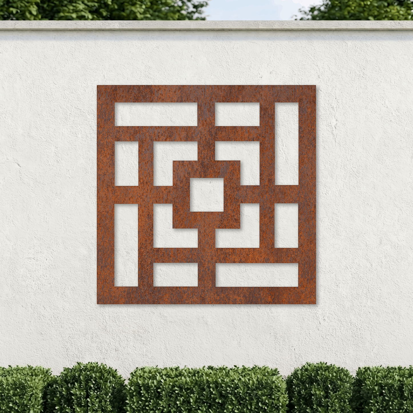 Corten Steel Decorative Garden Wall Panel - Modern Geometric Design