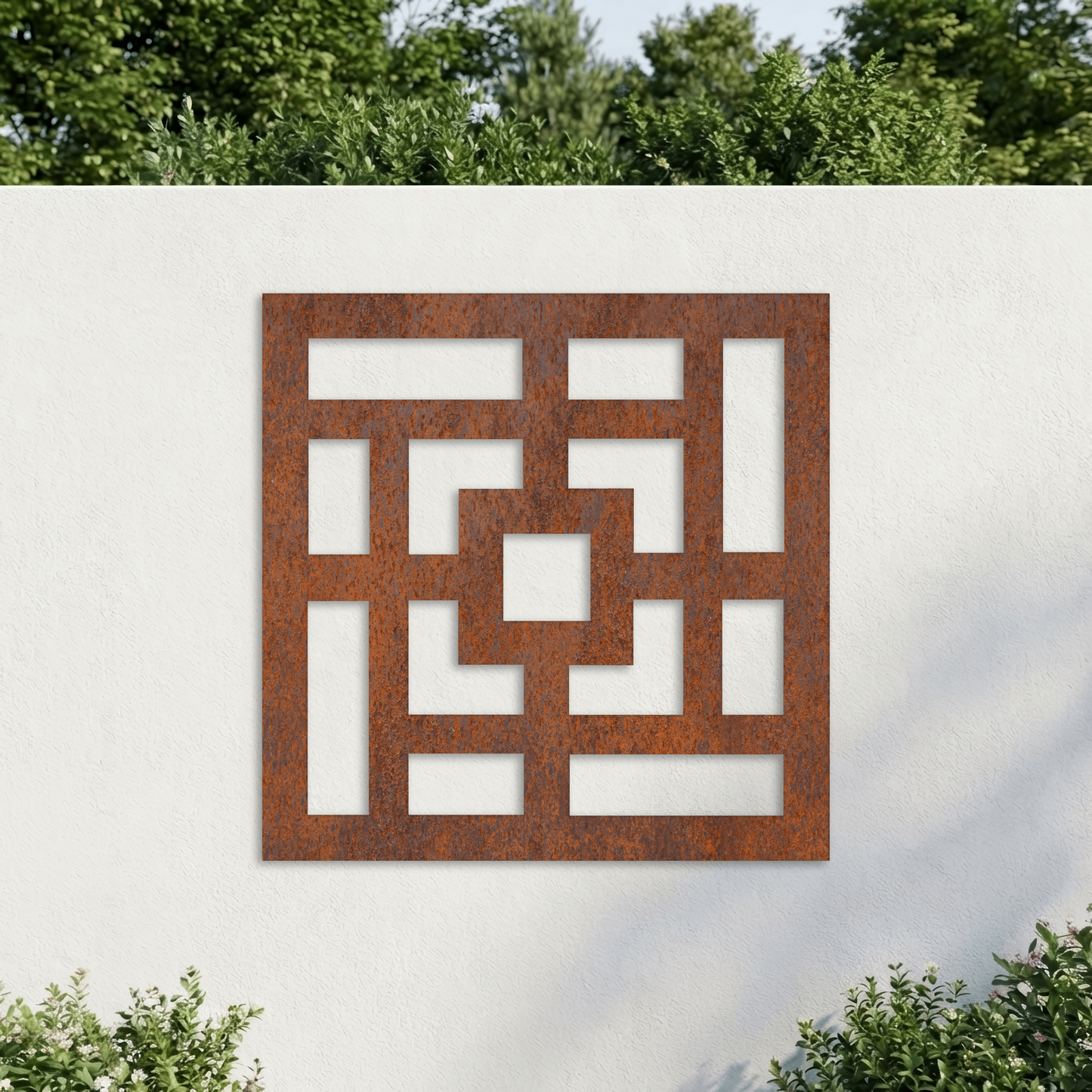 Corten Steel Decorative Garden Wall Panel - Modern Geometric Design