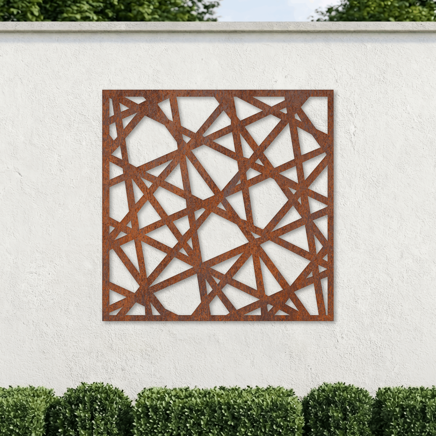 Corten Steel Decorative Garden Wall Panel - Abstract Geometric Mosaic Design