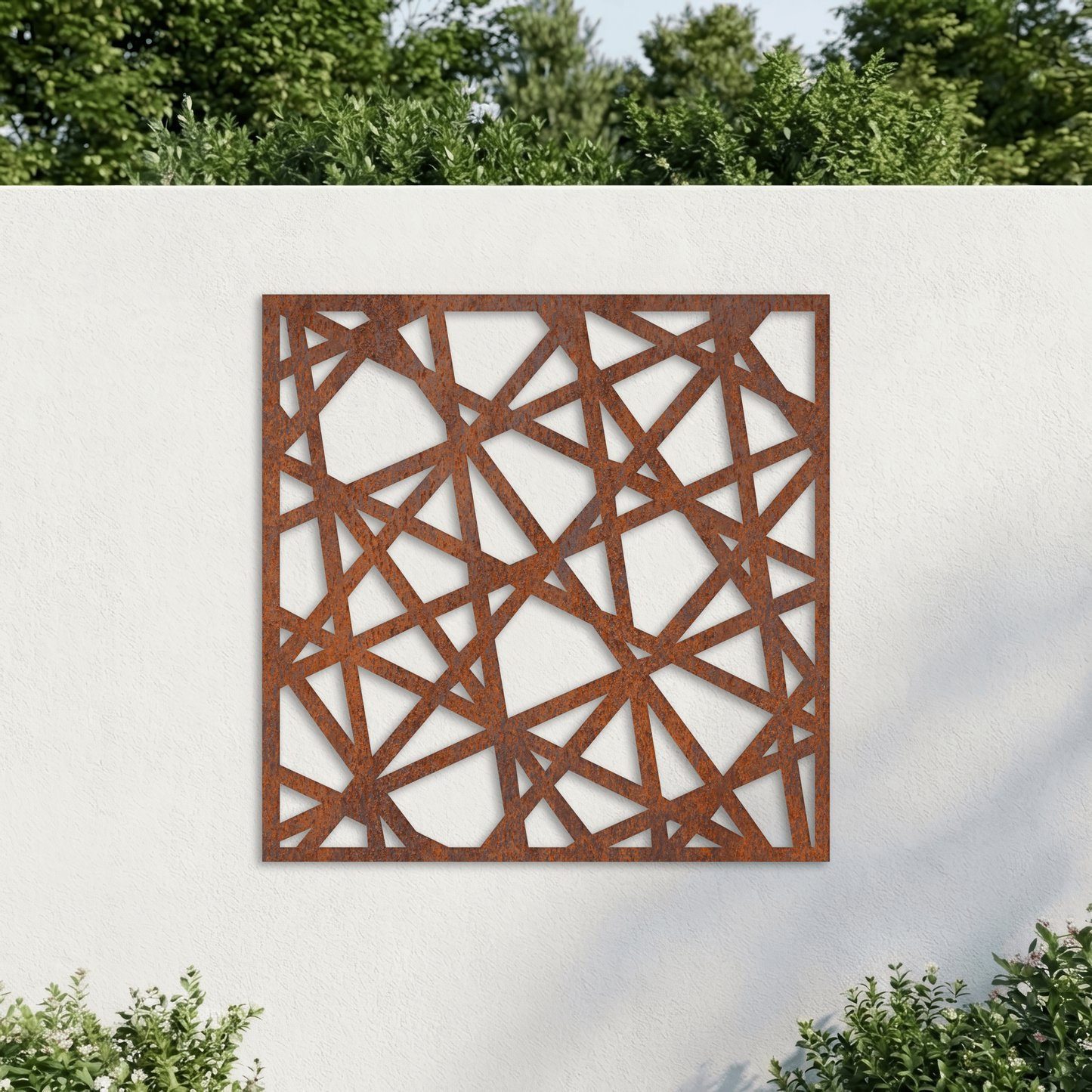 Corten Steel Decorative Garden Wall Panel - Abstract Geometric Mosaic Design