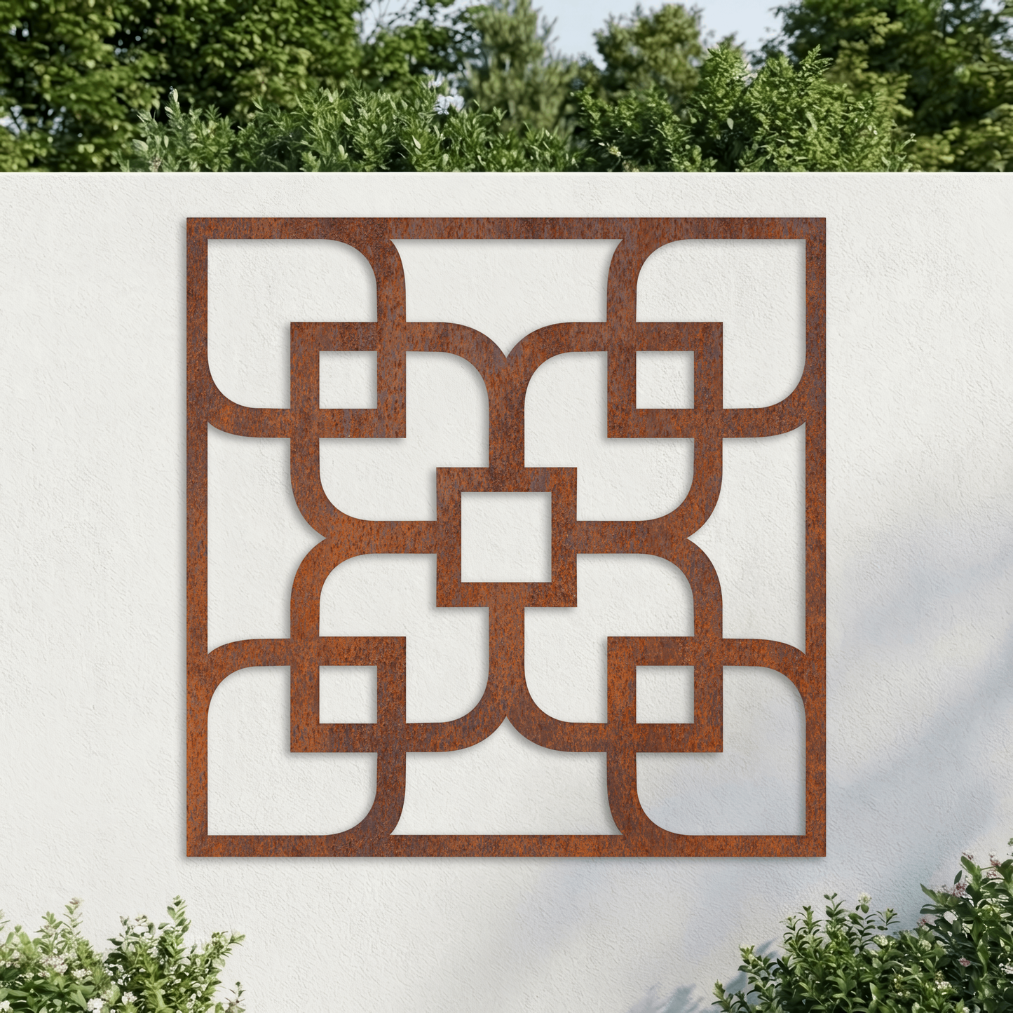 Corten Steel Decorative Garden Wall Panel - Geometric Floral Design