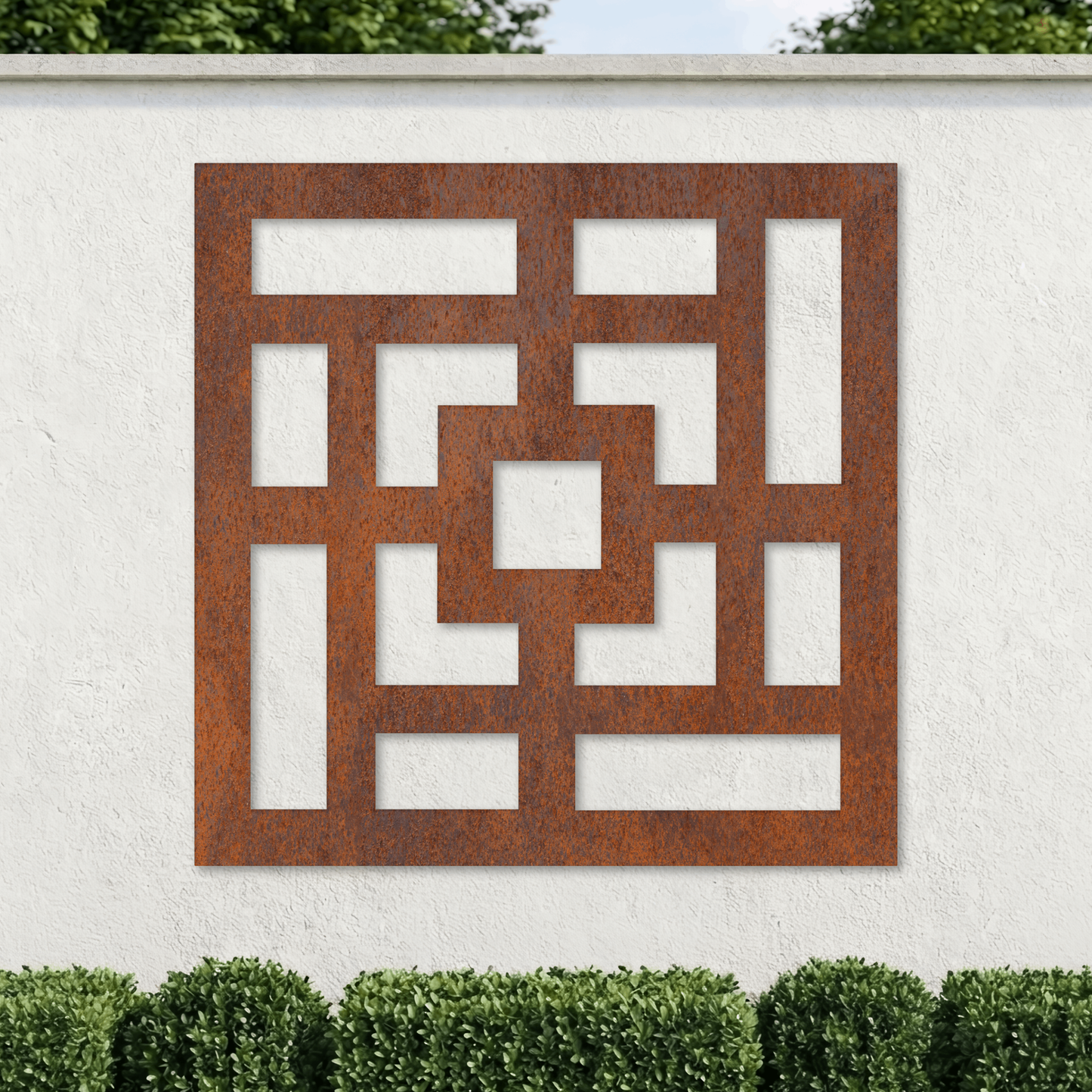 Corten Steel Decorative Garden Wall Panel - Modern Geometric Design