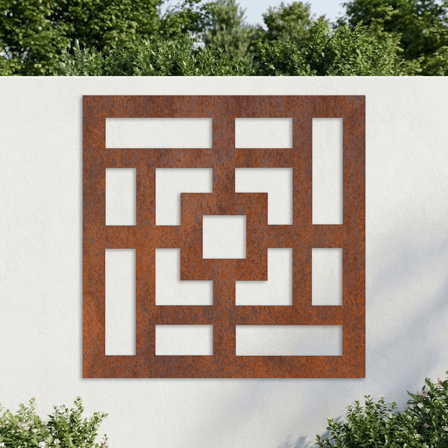 Corten Steel Decorative Garden Wall Panel - Modern Geometric Design