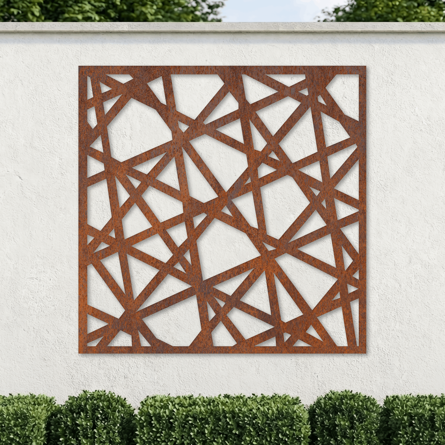 Corten Steel Decorative Garden Wall Panel - Abstract Geometric Mosaic Design