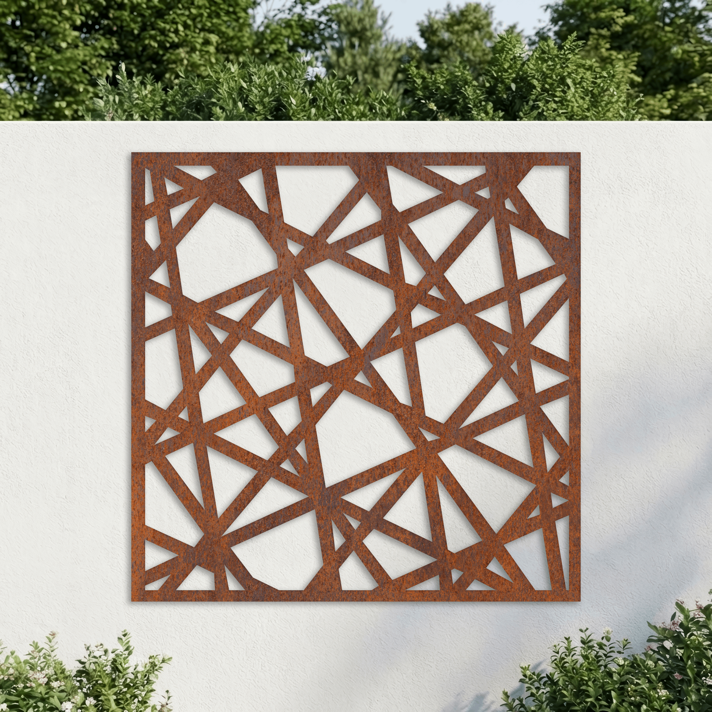 Corten Steel Decorative Garden Wall Panel - Abstract Geometric Mosaic Design
