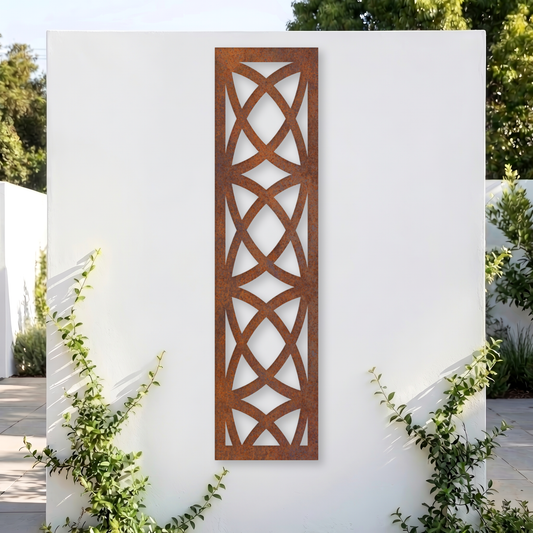 Corten Steel Decorative Garden Trellis Panel - Interlocking Arch Design