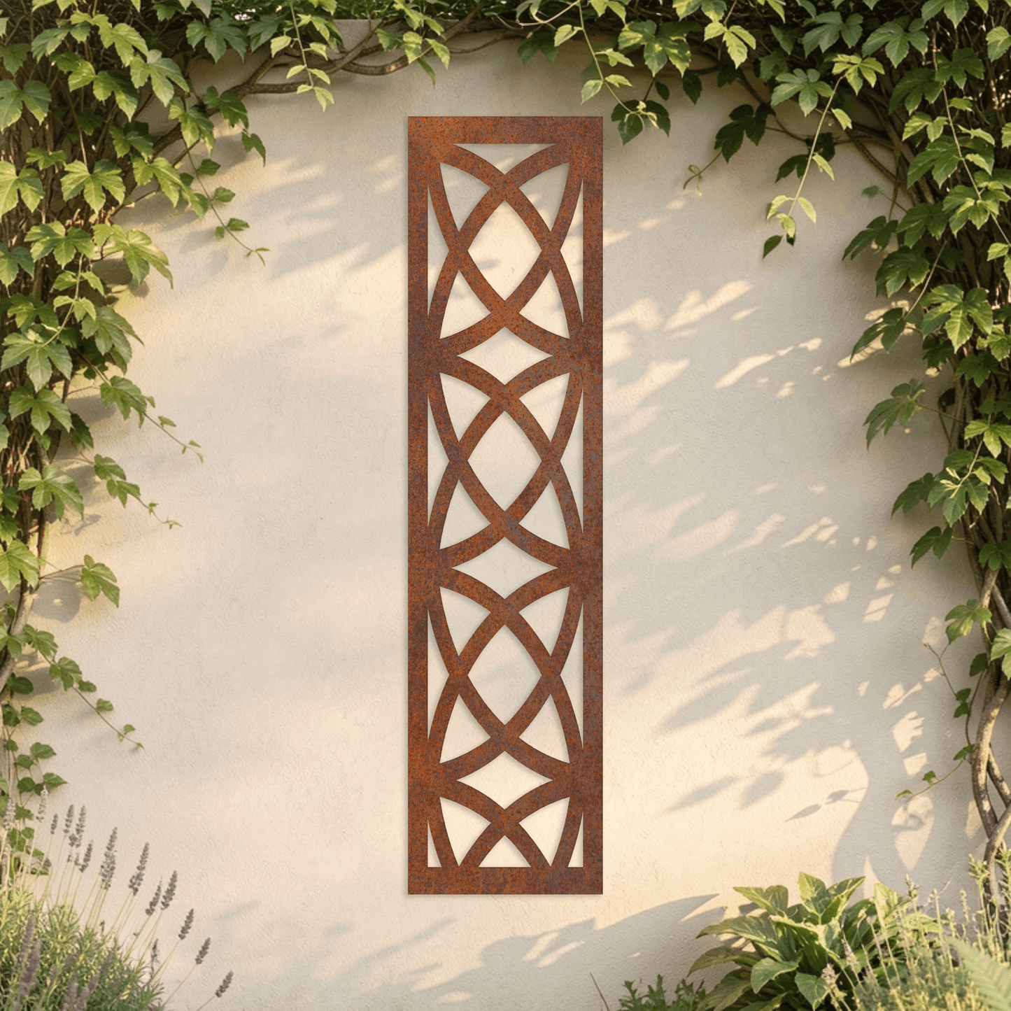 Corten Steel Decorative Garden Trellis Panel - Interlocking Arch Design