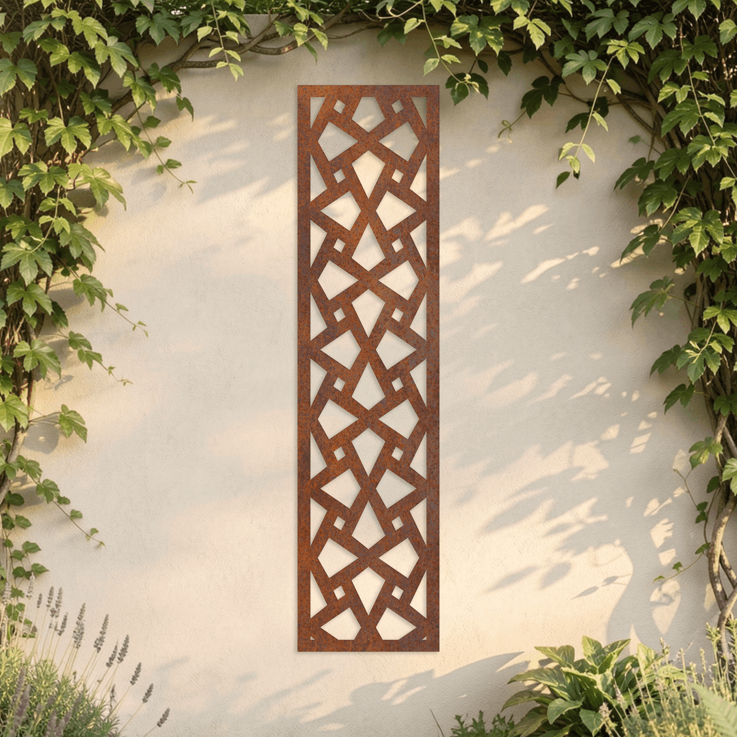 Corten Steel Decorative Garden Trellis Panel - Geometric Mosaic Design